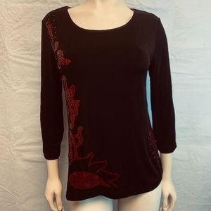 ‼️SOLD‼️Chico's Travelers Black Red Sequin Pullove